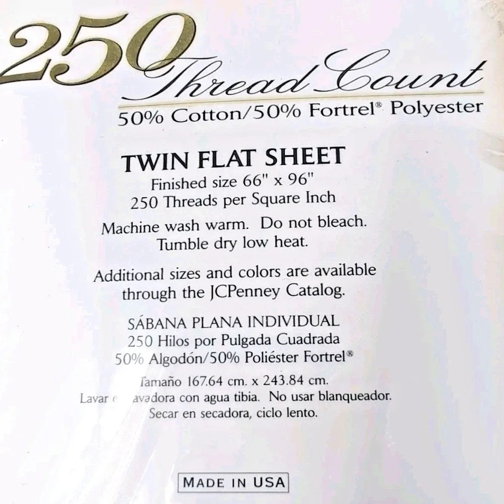 Lot of 2 Vtg JCP Home Collection Twin Flat Sheets Cool White 250 TC NEW NOS USA